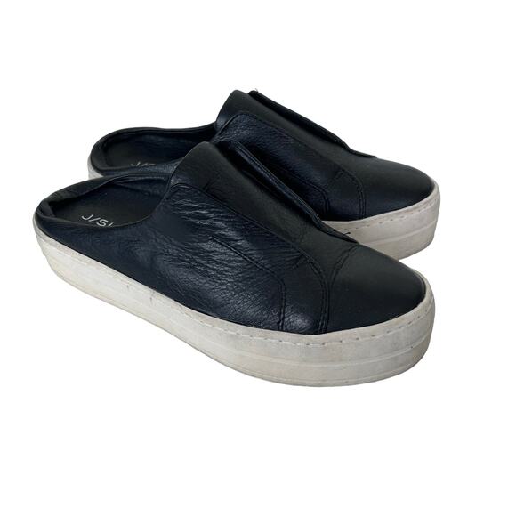 J Slides Black Leather Slip On Shoes Sz 6 - Picture 1 of 7